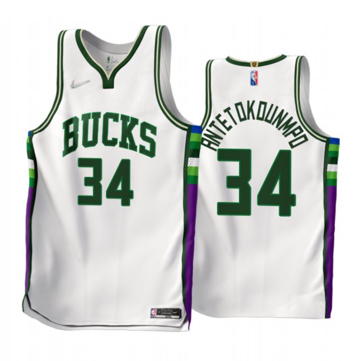 Giannis Antetokounmpo, Milwaukee Bucks 2021/22 - City Edition - Haga click en la imagen para cerrar